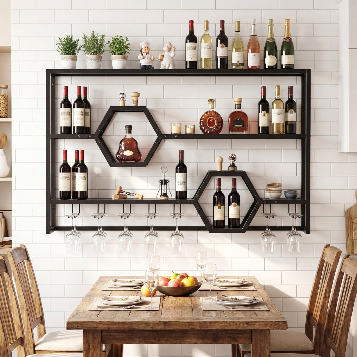 Wall Mounted Wine Rack 47" Large Floating Bar Shelves