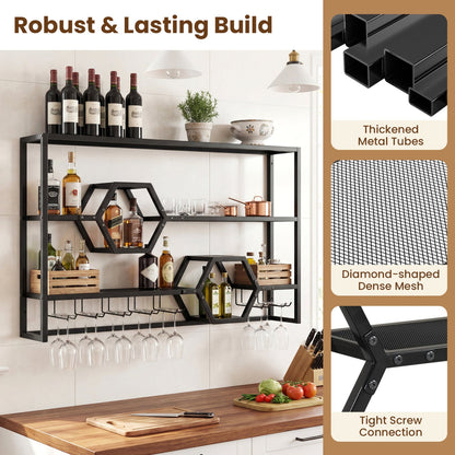 Wall Mounted Wine Rack 47" Large Floating Bar Shelves