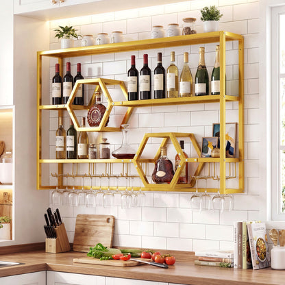 Wall Mounted Wine Rack 47" Large Floating Bar Shelves