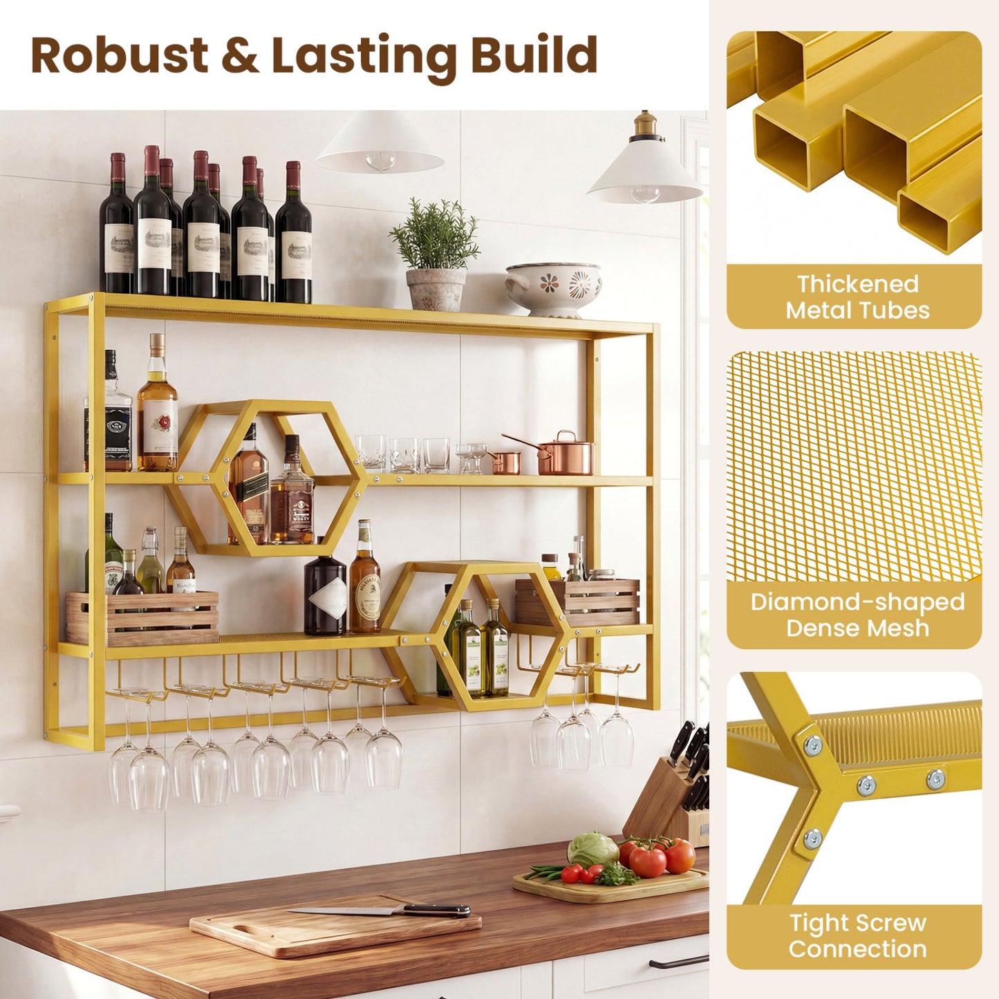 Wall Mounted Wine Rack 47" Large Floating Bar Shelves