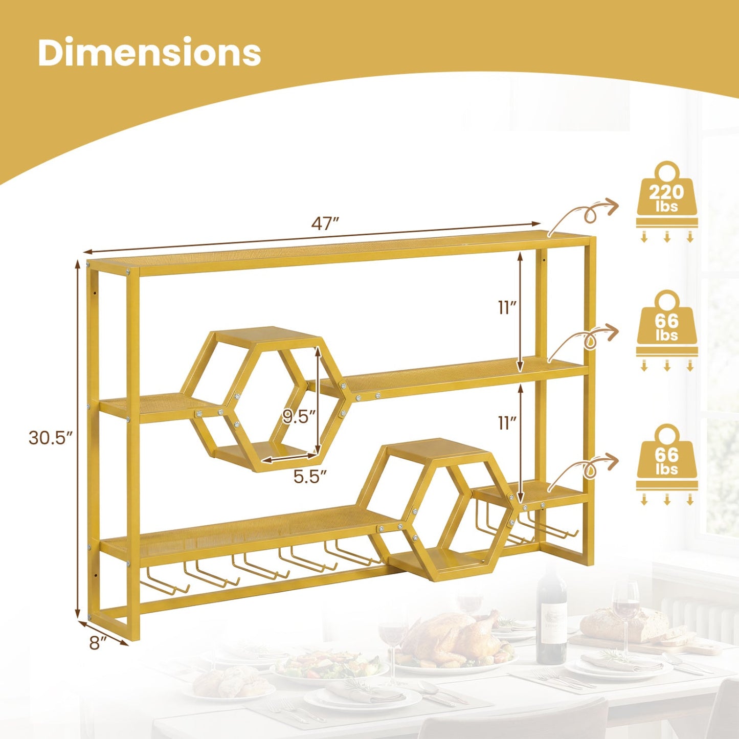 Wall Mounted Wine Rack 47" Large Floating Bar Shelves