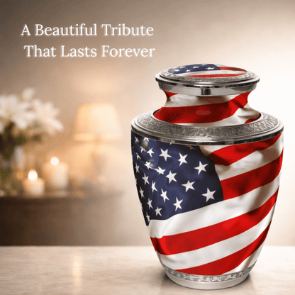 American Flag Cremation Urns for Human Ashes - Large Adult American Flag Urn for Ashes